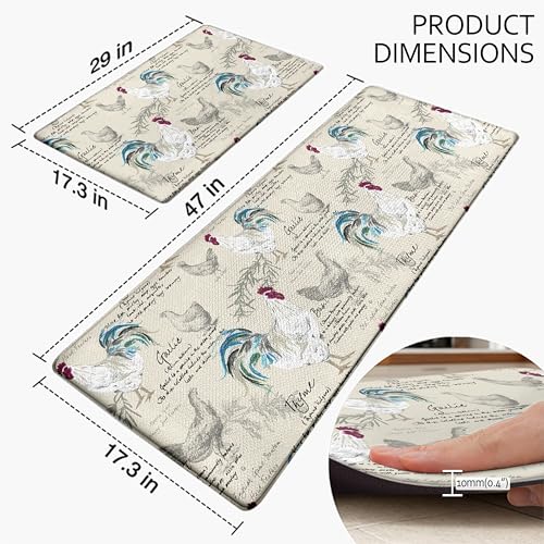 Kitchen Rugs for Floor 2 Pcs Memory Foam Padded Anti Fatigue Kitchen Mat - color: Rooster