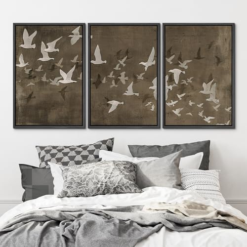 MUDECOR Framed Wall Art Print Set Flock of Abstract Birds in Flight Earthy Tones Illustrations Modern Art Boho Decorative Colorful Chic for Living Room, Bedroom, Office - 16"x24"x3 Black - color: Abs07-2405-m10, size: 16"x24"x3 Panels Black