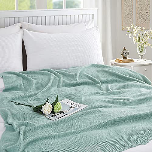 Homiest Light Green Knitted Throw Blanket with Fringe, 50x60 Inch - color: Light Green, size: 50" x 60"