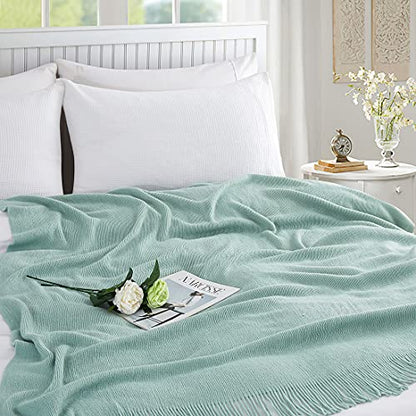Homiest Light Green Knitted Throw Blanket with Fringe, 50x60 Inch - color: Light Green, size: 50" x 60"