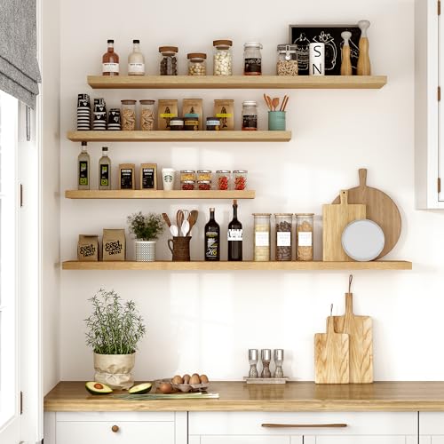 Vivelove 10 Inch Deep Floating Shelves 30x10” Set of 2, Oak - color: Oak, size: 30”wx10.2”dx1.5”h