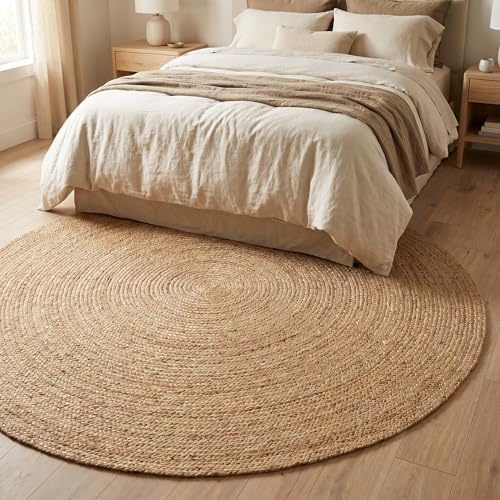 THE BEER VALLEY Jute Braided Area Rug 6 Feet Round - Natural - color: Natural, size: 6' (Round)