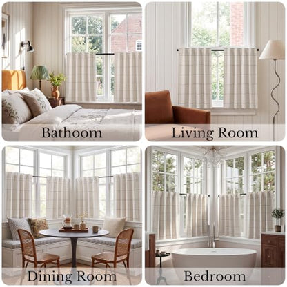 NICETOWN 100% Blackout Taupe Plaid Kitchen Curtains, W26xL36, 2 Panels - color: Taupe, size: 26"W x 36"L (Pack of 2)