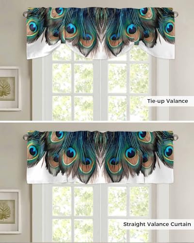Retro Tie Up Valance for Windows Peacock Feathers Abstract Art Adjustable Curtain Valance Rod Pocket Balloon Shade Window Treatment for Kitchen Living Room Bedroom 42x18inch - size: 42"W x 18"L (Pack of 1)