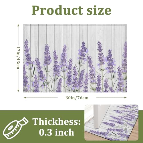 Lavender Purple Floral Indoor Door Mat Rustic Wood Non-Slip Welcome Mat Rug Washable Doormat for Outdoor Entryway Kitchen Bathroom 17x30 Inch - color: Purple Lavender Floral