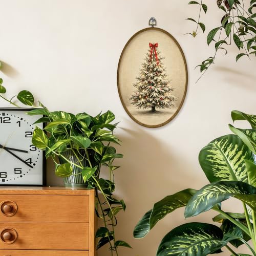 JMENGSSFL Vintage Snowy Christmas Tree Oval Wall Art Holiday Decor 8.6x11.4 - color: Christmas-10
