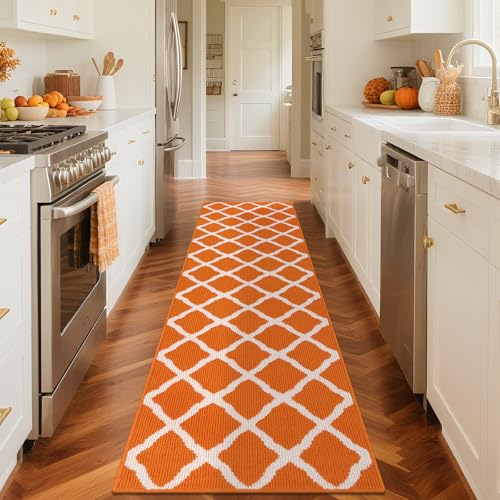 SHACOS Fall Runner Rug 2x8 ft Non Slip Washable Hallway Kitchen Rug Runner - color: Orange, size: 2' x 8'