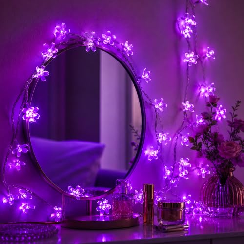 33ft 100 LED Plug in Purple Fairy Cherry Blossom Flower String Lights Decor - color: Purple