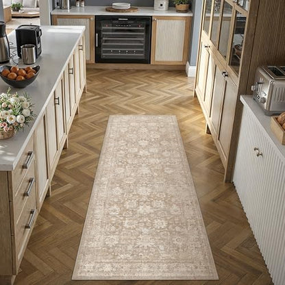 HUGEAR 2x6 Beige Retro Distressed Washable Runner Rug for Hallway - color: A| Beige, size: 2' x 6' (Runner)