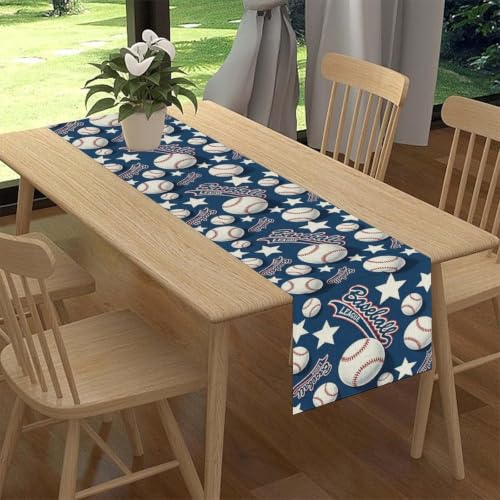 Baseball Table Runner, Blue Sport Game Seasonal Baseball Themed Birthday Party Table Center Decor for Family Kitchen Holiday Party Table Decorations Indoor or Outdoor 13x36 inch - color: Ball-3, size: 13x36" Table Runner