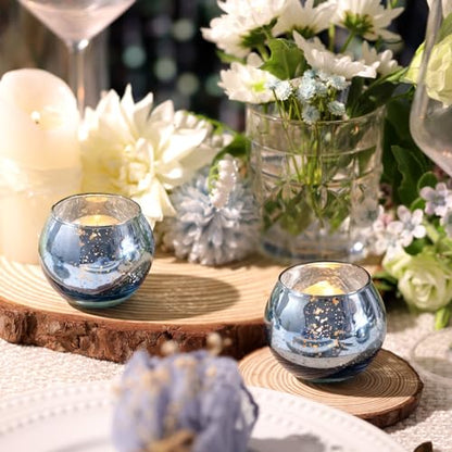 Volens Round Blue Votive Candle Holder Set of 12, Mercury Glass Votives - color: Blue, size: 12 PACK