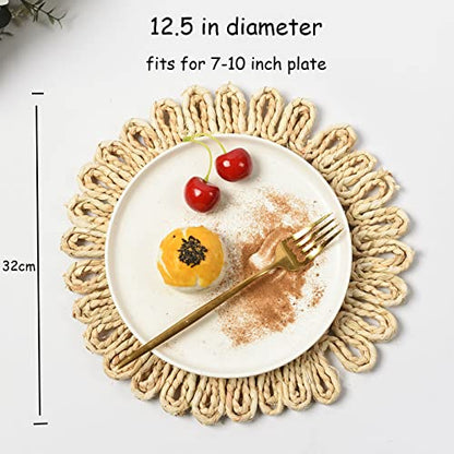 IcosaMro 13 Inch Boho Round Woven Placemats Set of 6 Natural Place Mats - color: Style a -13 Inch, Pack of 6