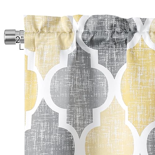 Beauoop Moroccan Valance Curtains Kitchen Cafe Yellow Grey 52x18 1 Panel - color: Rod Pocket | Yellow and Grey, size: 50"W x 18"L (Pack of 1)