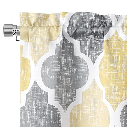 Beauoop Moroccan Valance Curtains Kitchen Cafe Yellow Grey 52x18 1 Panel - color: Rod Pocket | Yellow and Grey, size: 50"W x 18"L (Pack of 1)