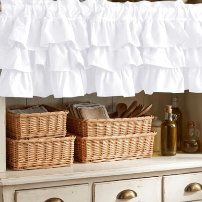 FUANGUI Ruffled Valance Curtain 42" W x 18" L Pleated Kitchen Valance - color: White, size: 42"W x 18"L (Pack of 1)