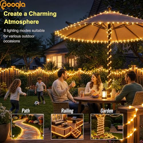 Pooqla Battery String Lights Outdoor, 2 x 100LED Warm White Rope Lights - color: Warm White, size: 100LED×2