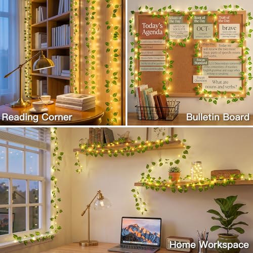 suddus 33FT 100LED Pothos Vine Fairy Lights Battery Operated Copper Wire - color: Pothos, size: 100 LED-Battery