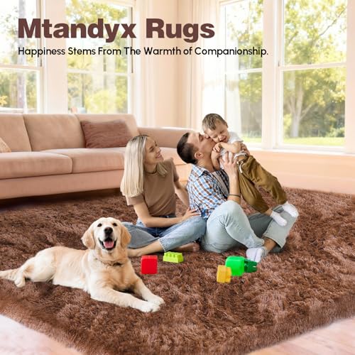 Area Rugs for Living Room, Bedroom, Brown Plush Fluffy Carpet - color: Brown, size: 6' x 9' (Rectangular)