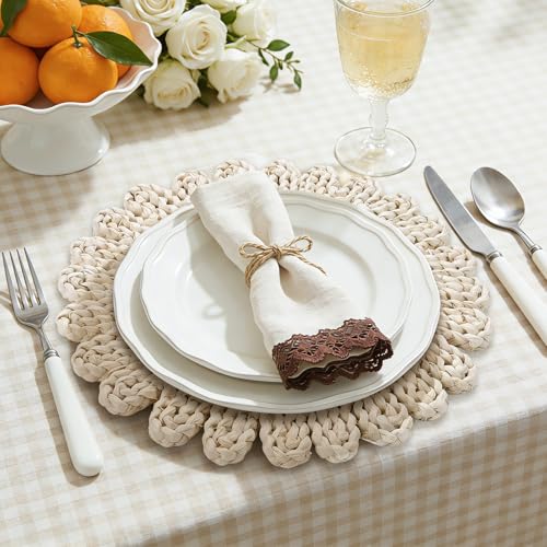 13" Round Woven Placemats Set, Wicker Chargers for Dinner Plates, Heat Resistant Corn Husk Place Mats, Boho Rattan Plate Chargers for Dining Table Decor, Family Gatherings & Holiday Entertaining