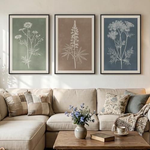 Large Framed Boho Botanical Wall Art for Living Room, 3 Piece 24x36 In - color: Muted Earth, size: 24" W x 36" H x 3Pcs
