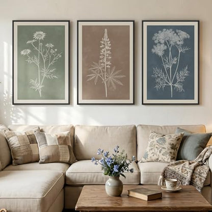 Large Framed Boho Botanical Wall Art for Living Room, 3 Piece 24x36 In - color: Muted Earth, size: 24" W x 36" H x 3Pcs