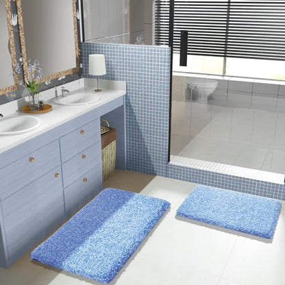 Yimobra Bathroom Rugs Non Slip Washable 36x24, Plush Bath Mat, Blue&White - color: Blue and White, size: 36" X 24"