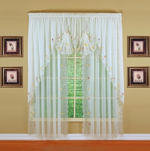 Today's Curtain,Vineyard 3-D Appliqué,Swagger 63", Ecru, 90" W x 63" L - color: Ecru, size: 90"W x 63"L (Pack of 1)