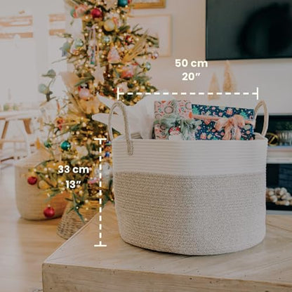 OrganiHaus Round Toy Basket & Blanket Basket, Cotton Rope 20x13" - color: Brown / Off-White, size: Wide