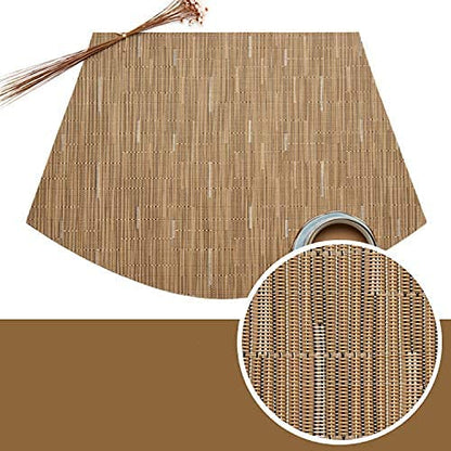 SHACOS Small Round Table Placemats Set of 5 Woven Vinyl Wedge Placemats with Centerpiece Round Table Mats Heat Resistant Wipe Clean (5, Tan) - color: Tan
