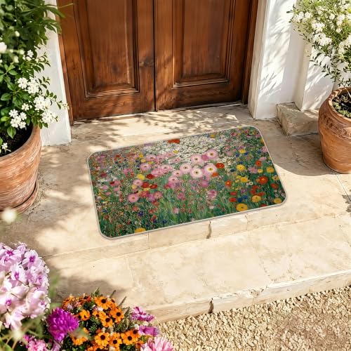 Gustav Klimt Style Wildflower Field Door Mat Entrance 17x30 Inch - color: Flowers