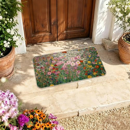 Gustav Klimt Style Wildflower Field Door Mat Entrance 17x30 Inch - color: Flowers