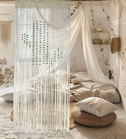 Macrame Curtain Boho Doorway Window Curtain Fiber Art 31" W*70" L - color: Ivory4