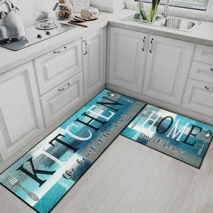 Kitchen Rugs Set of 2 Non Slip WashableAbstract Teal Turquoise - color: Teal Turquoise 1