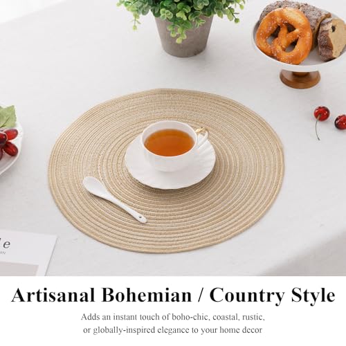 SHACOS 15 inch Beige Round Placemats Set of 12 for Dining Table Woven Braided Circle Place Mats Kitchen Placemat Washable Table Mats - color: Beige, size: Set of 12