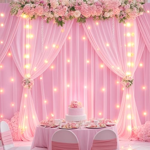 20 x 10ft Baby Pink Backdrop Curtains with Lights String - color: Baby Pink, size: W5' x H10'(4 panels)