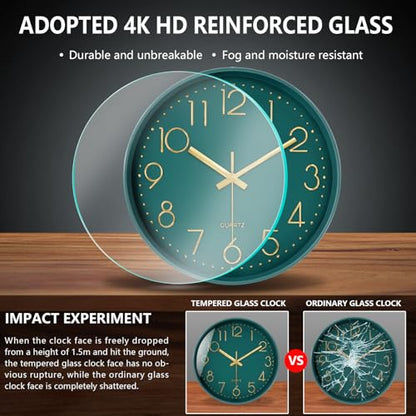 Silent Wall Clocks Battery Operated 8 Inch, Analog Wall Clock with Large Number Tempered Glass Clock Face, Dark Green Quartz Non Ticking Wall Clocks for Living Room Bedroom Kitchen Office - color: Dark Green, size: 8 Inch