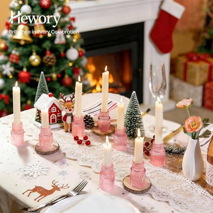 Hewory Glass Pink Candle Holder Bulk, 2PCS Valentines Taper Candle Holders - color: Pink, size: 2PCS