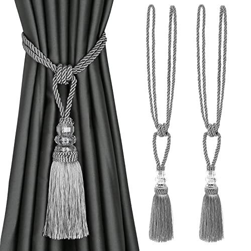 BEL AVENIR 2 Pack Curtain Tiebacks Hand-Woven Holdbacks Tassels Tiebacks - color: Silver, size: 2 Pack