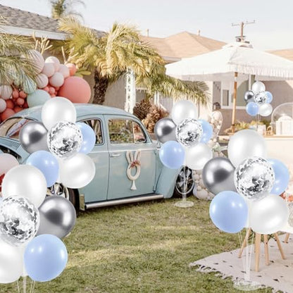 ZJDHPTY 4Set Light Blue Silver Balloon Stand Table Centerpieces Party Decor - color: Light Blue Silver 4