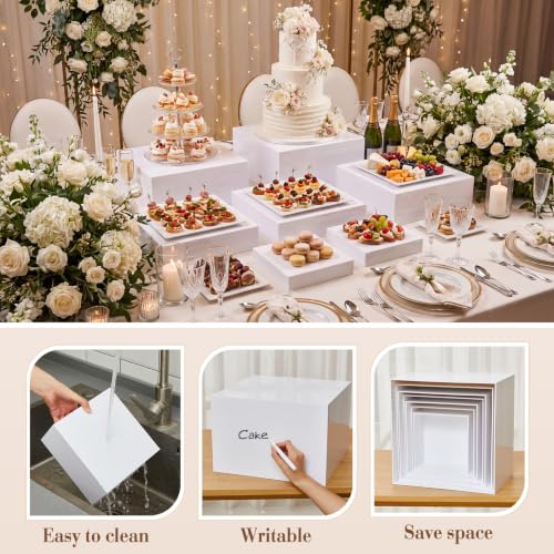 Leinuosen 7 Pcs Large Acrylic Buffet Risers, 8-14" Square, White - color: White, size: 8" to 14", style: Short Square