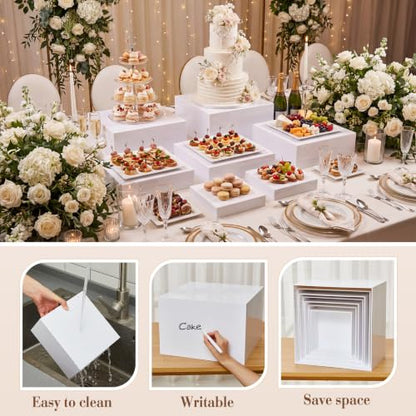 Leinuosen 7 Pcs Large Acrylic Buffet Risers, 8-14" Square, White - color: White, size: 8" to 14", style: Short Square