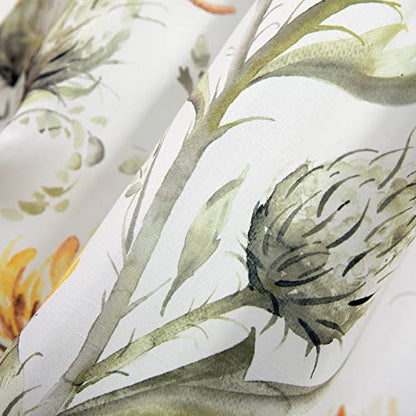 Leeva Kitchen Tie-up Curtains Valances, Linen Energy Efficient Elegance Flowers Printed Pattern Rod Pocket Small Drapes for Bedroom Living Room Cafe, 52 x 18, White, One Panel - color: T13, size: 52"W x 18"L (Tie Up)