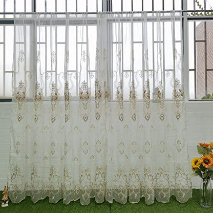 pureaqu Sheer Curtains Embroidered Window Drape Rod Pocket 1PC W52 x H84 - size: 52"W x 84"L (Pack of 1)