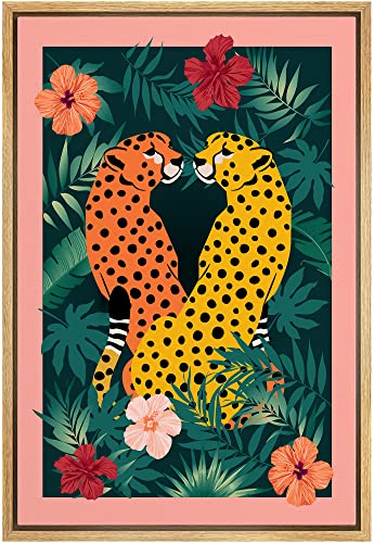 IDEA4WALL Framed Canvas Print Wall Art Preppy Room Decor Tropical Jungle Flower Cheetah Teen Girls Wall Decor Decorative Posters Modern Colorful for Living Room, Bedroom, Office - 16"x24" Natural - color: A004-2205-yui28, size: 24"L x 16"W