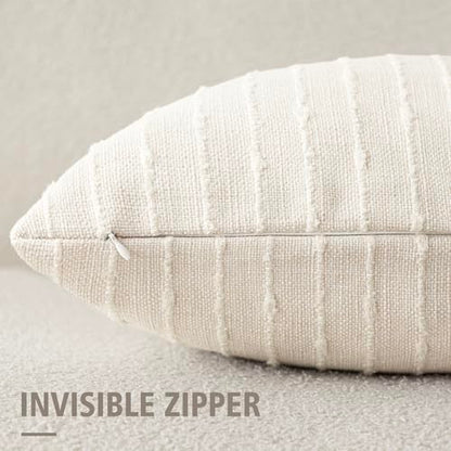 Foindtower Boho Striped Boucle Lumbar Throw Pillow Covers 12x20 Cream White - color: Cream White, size: 20" x 12" (Pack of 2)