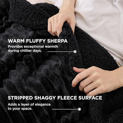 Bedsure Soft Sherpa Blanket Fluffy Black Gift King 108"x90" - color: 03 - Black, size: King (108" X 90")