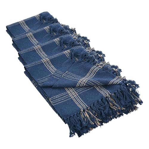 Creative Co-Op Recycled Cotton Blend Throw Blanket with Fringe, Blue Plaid (Pack of 4) - color: Blue, size: One Size (Pack of 4)