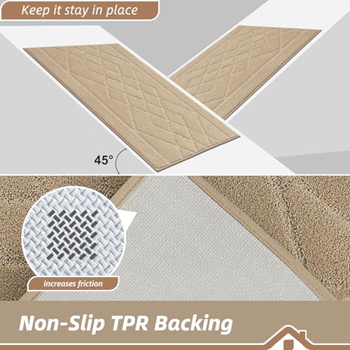 BEQHAUSE Kitchen Rugs Set of 2 Non Slip Runner, 24"x36"+24"x60", Beige - color: Beige, size: 24" X 36" + 24" X 60"
