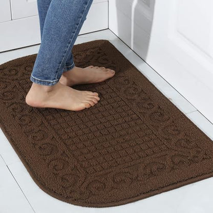 COSY HOMEER 32x20 Half Round Kitchen Rug,Non Slip Washable Mat,Brown 1PC - color: Brown, size: 1'8" x 2'8" (Semicircular)