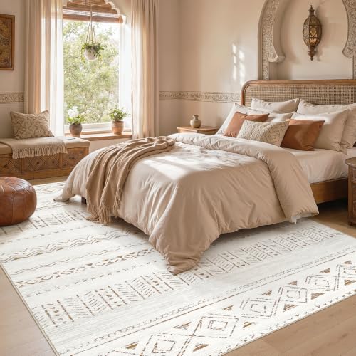 cotiled 10x10 Area Rugs Washable Boho Living Room Rug Brown/Cream - color: Light Brown/Cream, size: 10' x 10' (Square)